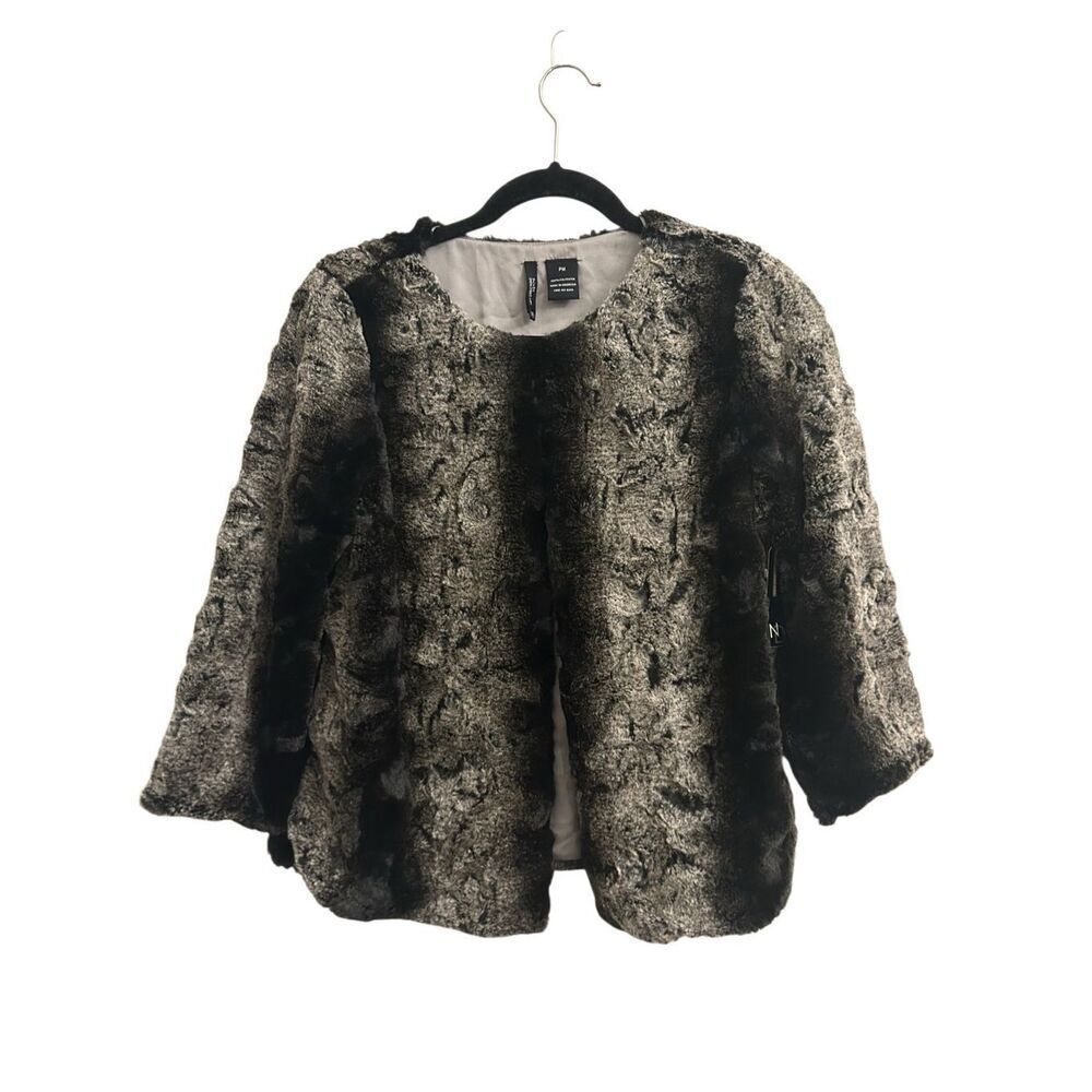 NWT INC Faux Fur Jacket size M Petite Party Holiday Formal 3/4 sleeves